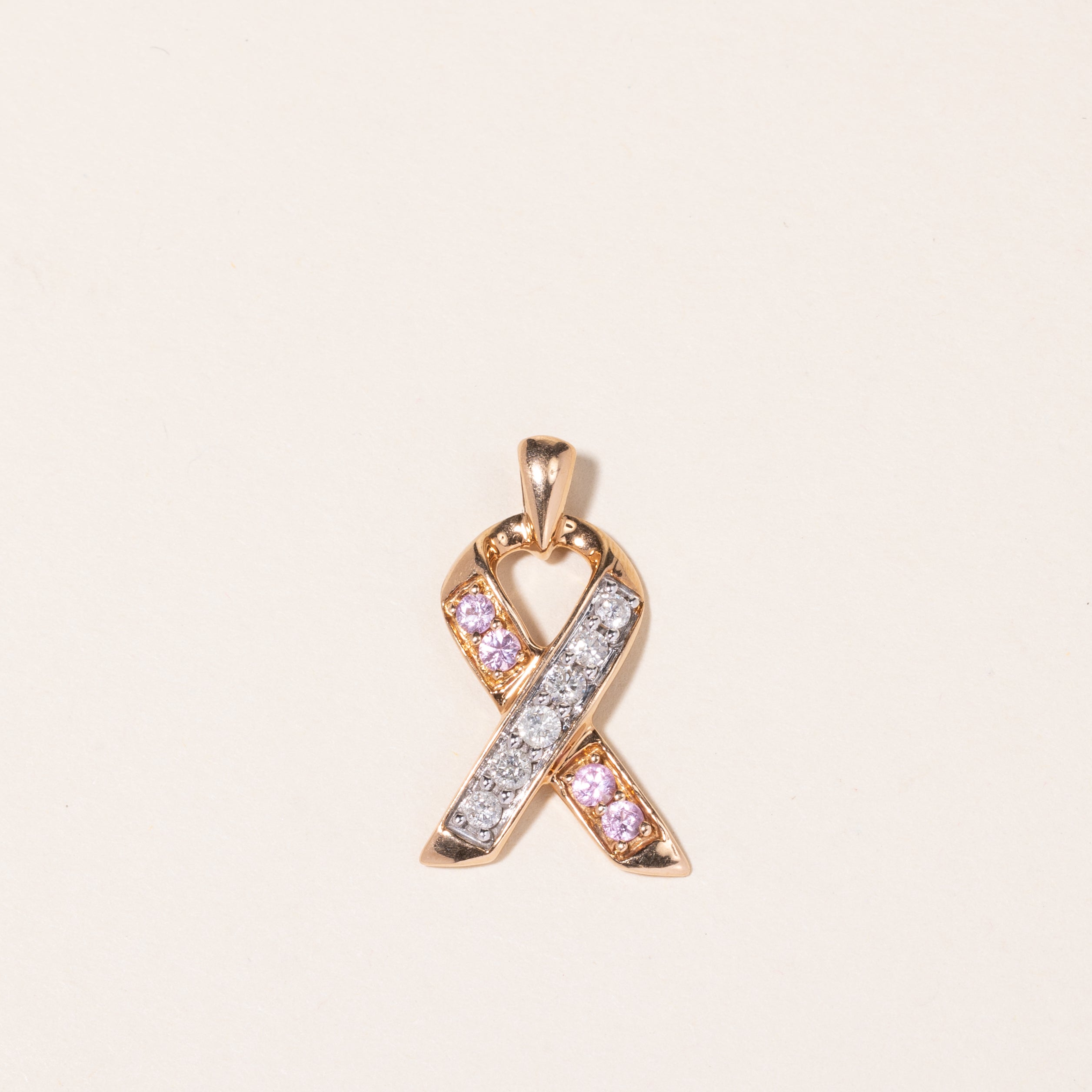 18K Yellow Gold Pink Topaz & Diamond Ribbon Pendant | 0.24ctw, 0.30ctw |