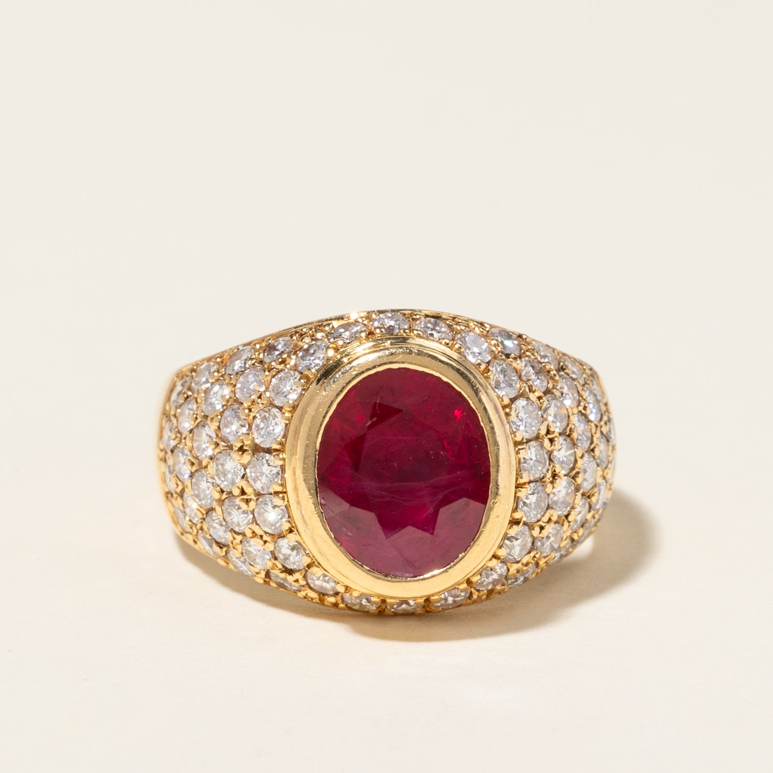 18K Yellow Gold Ruby & Diamond Cocktail Ring | 3.96ct, 0.93ctw | SZ 5.5 |