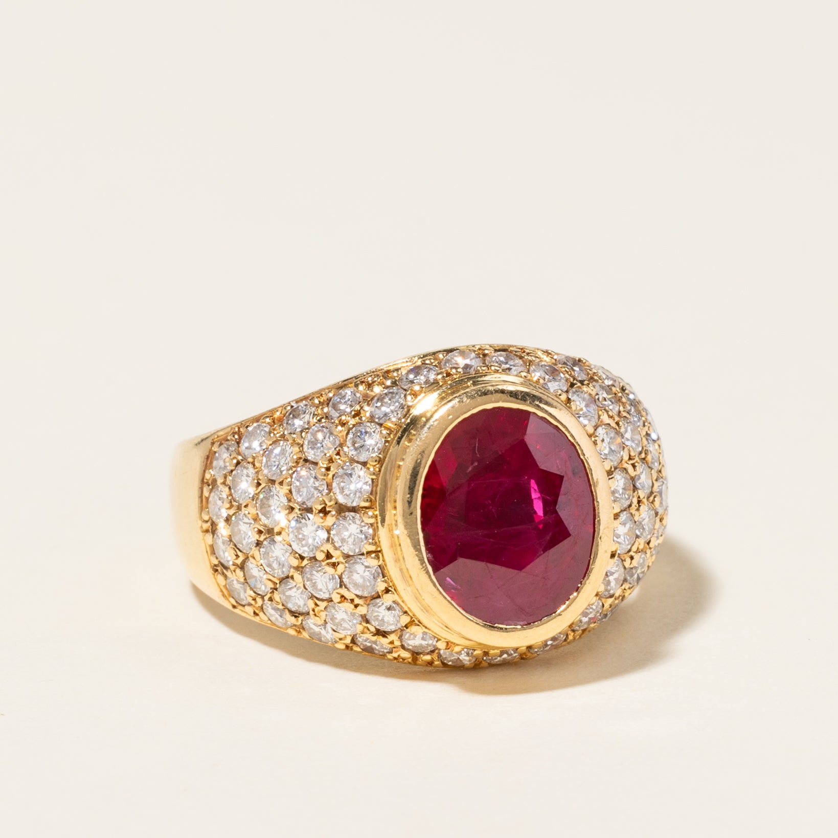 18K Yellow Gold Ruby & Diamond Cocktail Ring | 3.96ct, 0.93ctw | SZ 5.5 |