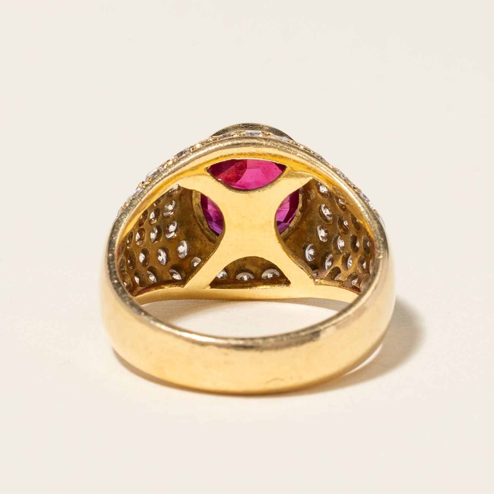 18K Yellow Gold Ruby & Diamond Cocktail Ring | 3.96ct, 0.93ctw | SZ 5.5 |