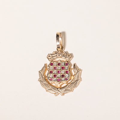 14K Yellow Gold Ruby & Diamond Crest Pendant | 0.48ctw, 0.18ctw |