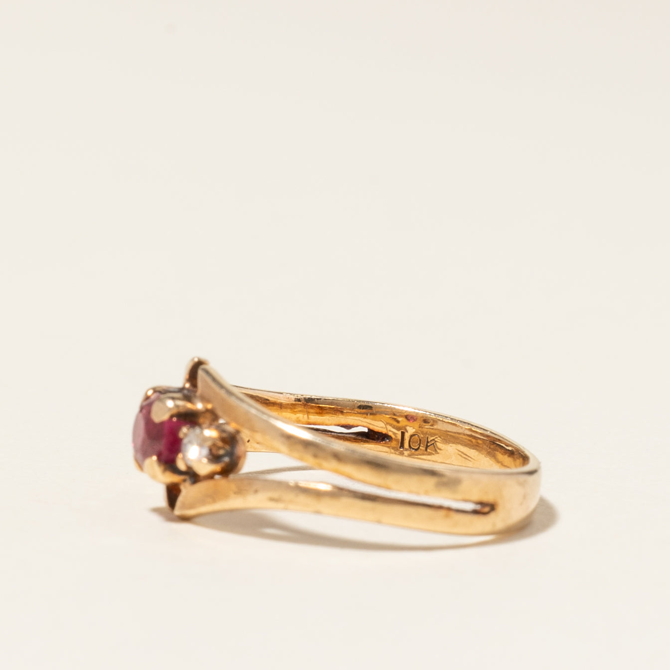 10K Yellow Gold Ruby & Diamond Ring | 0.18ct, 0.03ctw | SZ 2 |