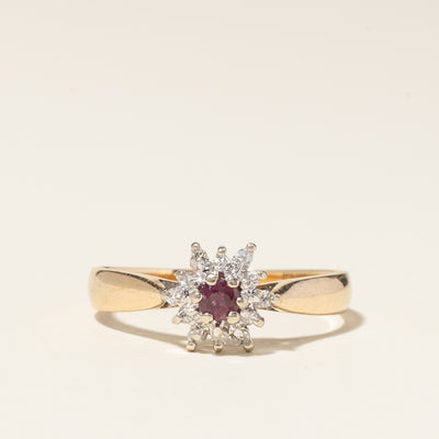10K Yellow Gold Ruby & Diamond Ring | 0.10ct, 0.06ctw | SZ 6 |