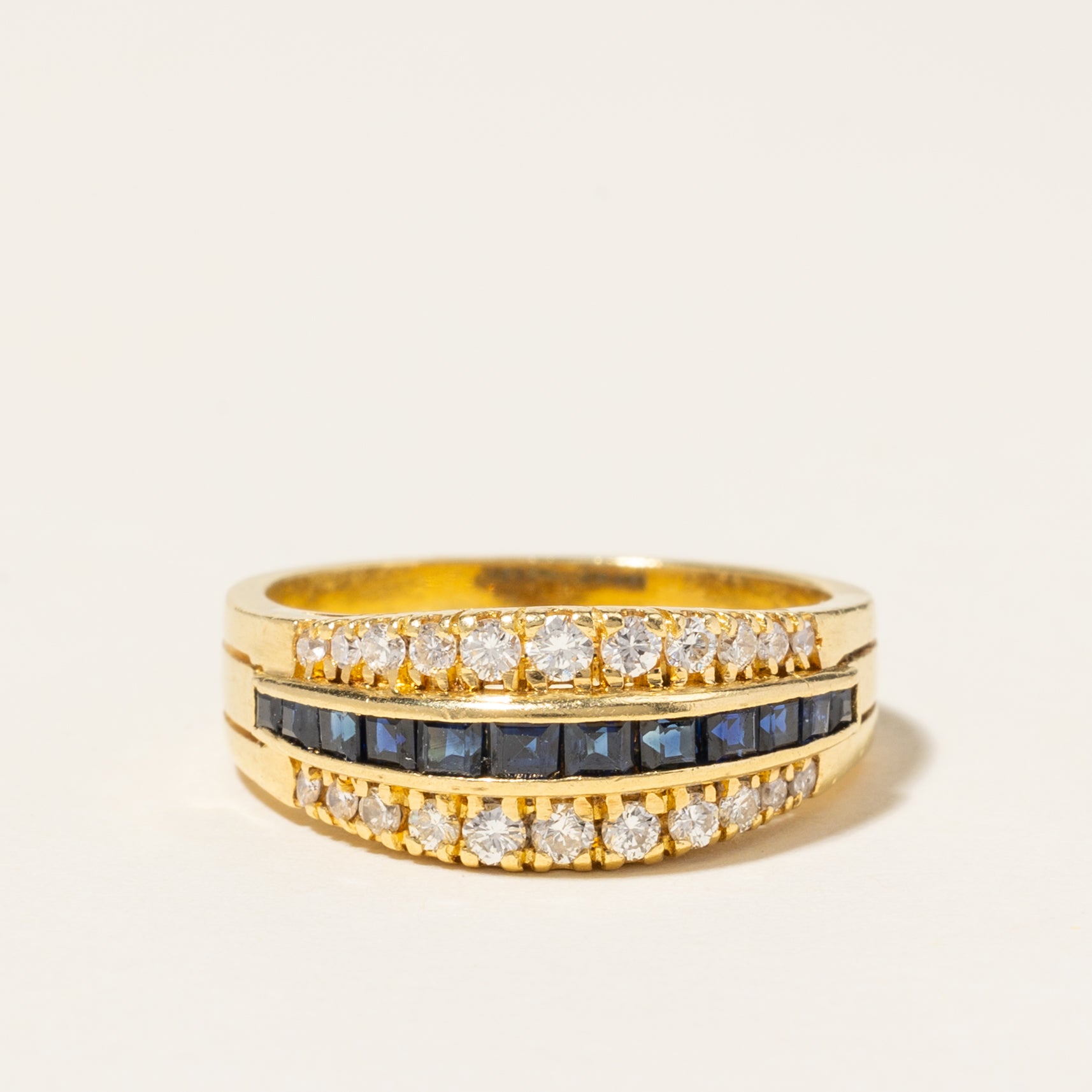 18K Yellow Gold Blue Sapphire & Diamond Ring | 0.50ctw, 0.39ctw | SZ 6.25 |