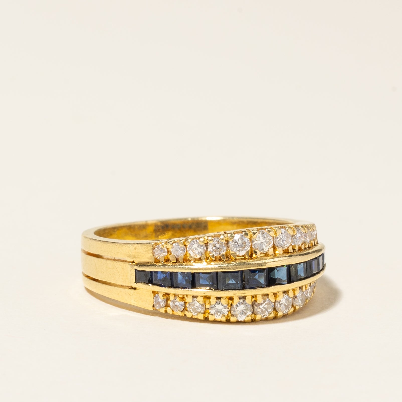 18K Yellow Gold Blue Sapphire & Diamond Ring | 0.50ctw, 0.39ctw | SZ 6.25 |