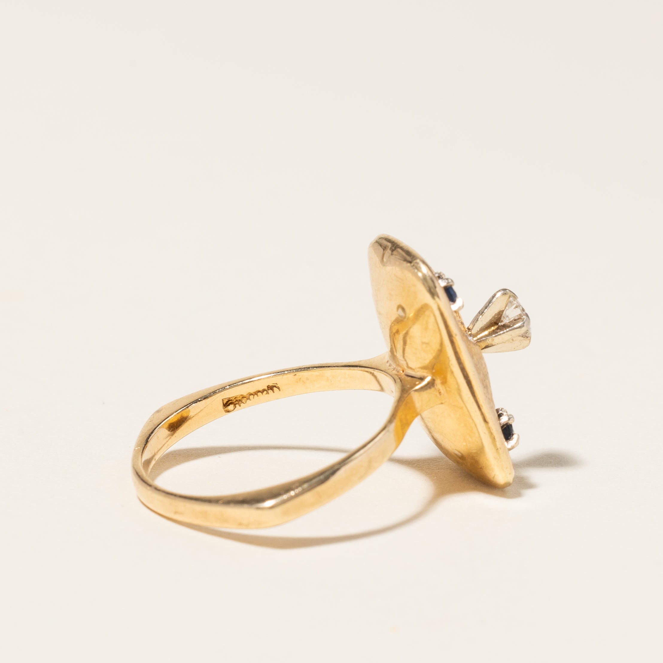 14K Yellow Gold Blue Sapphire & Diamond Ring | 0.16ctw, 0.11ct | SZ 6.75 |
