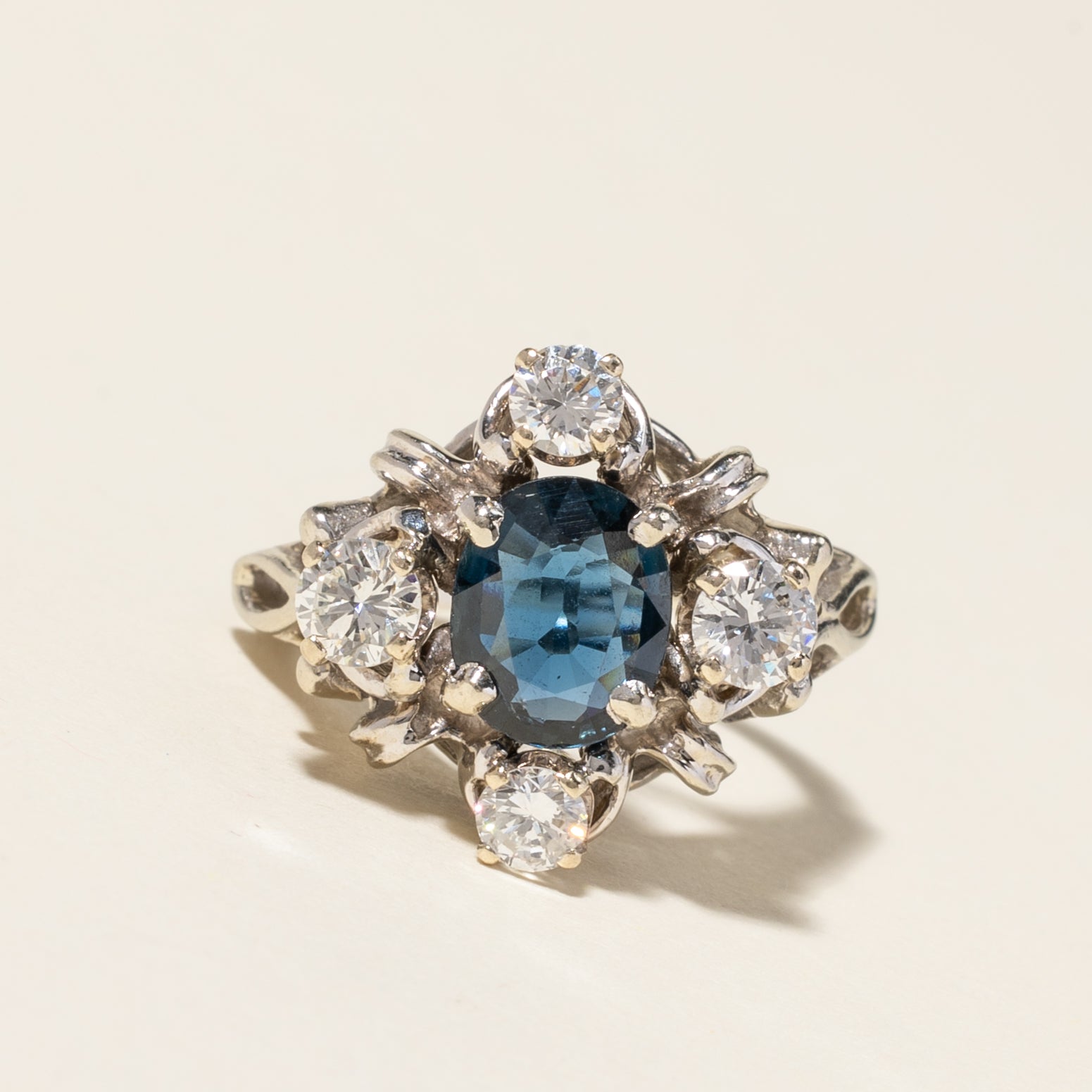 14K White Gold Blue Sapphire & Diamond Ring | 1.18ct, 0.62ctw | SZ 2.75