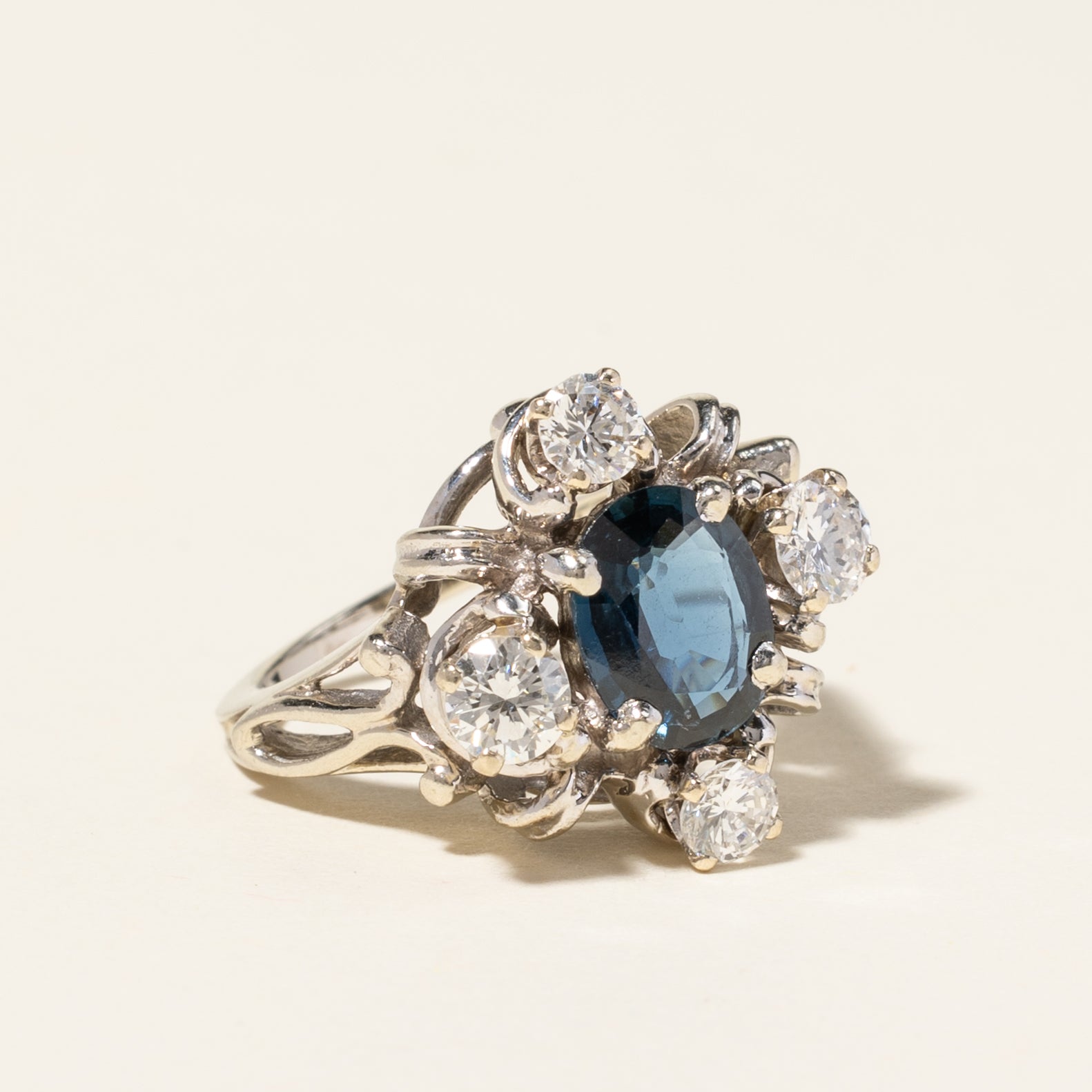 14K White Gold Blue Sapphire & Diamond Ring | 1.18ct, 0.62ctw | SZ 2.75