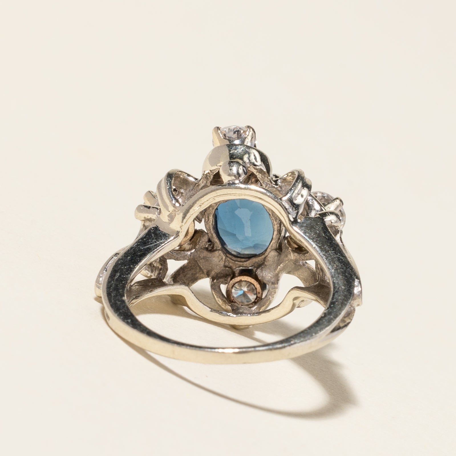 14K White Gold Blue Sapphire & Diamond Ring | 1.18ct, 0.62ctw | SZ 2.75
