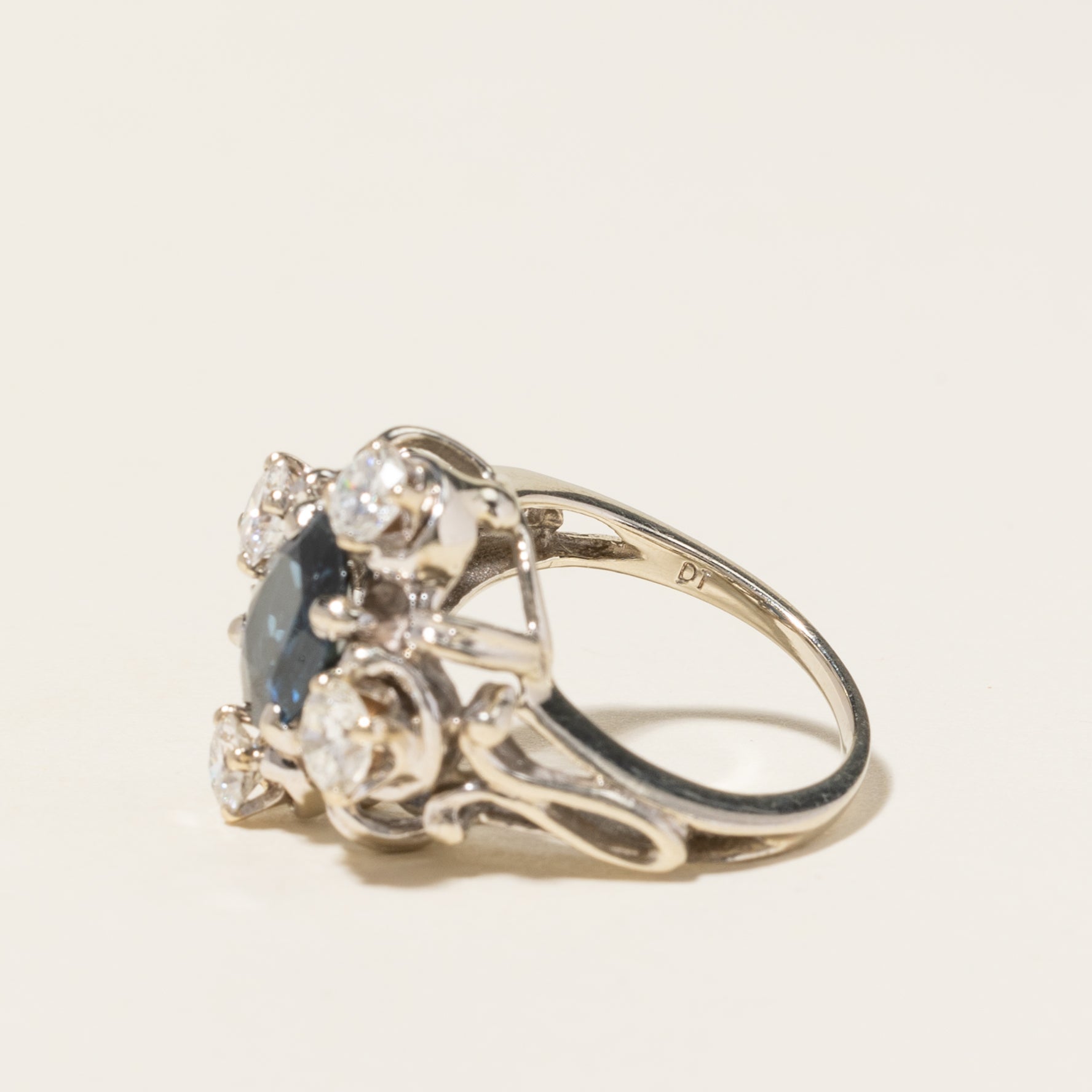 14K White Gold Blue Sapphire & Diamond Ring | 1.18ct, 0.62ctw | SZ 2.75