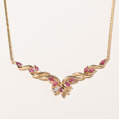 14K Yellow Gold Pink Sapphire & Diamond Necklace | 2.75ct, 0.05ctw | 16