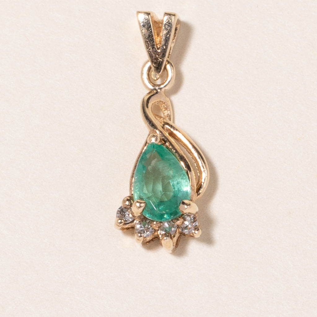 10K Yellow Gold Emerald & Diamond Pendant | 0.29ct, 0.04ctw |