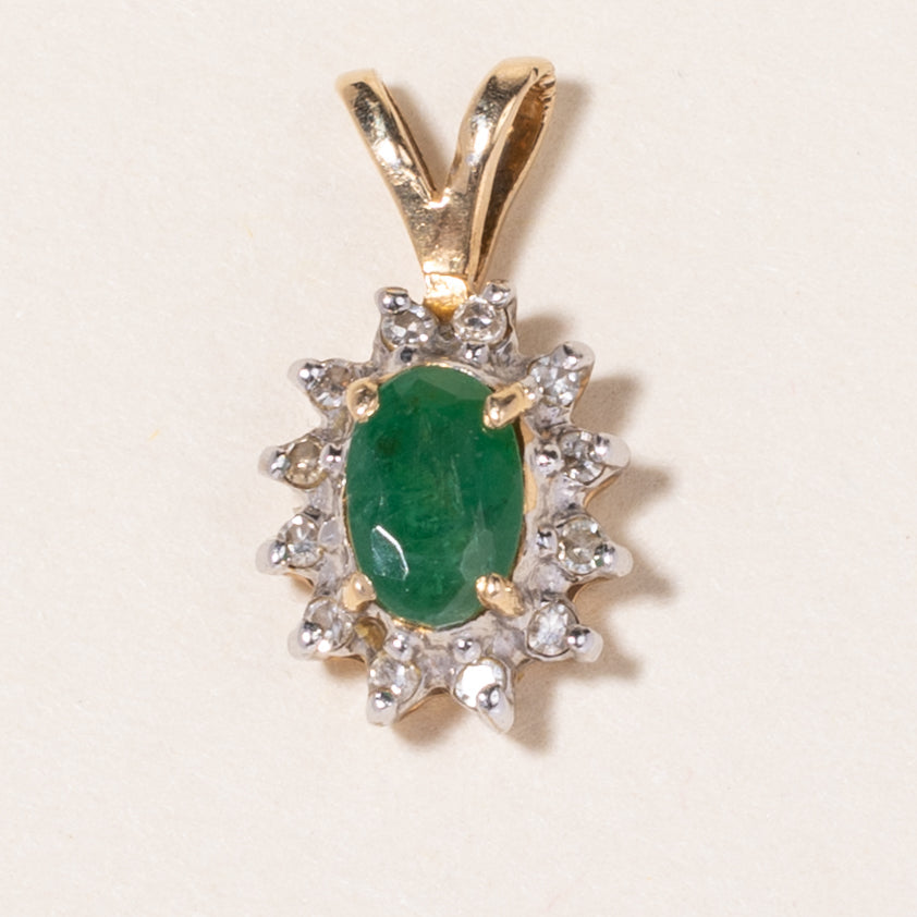 14K Yellow Gold Emerald & Diamond Pendant | 0.41ct, 0.06ctw |