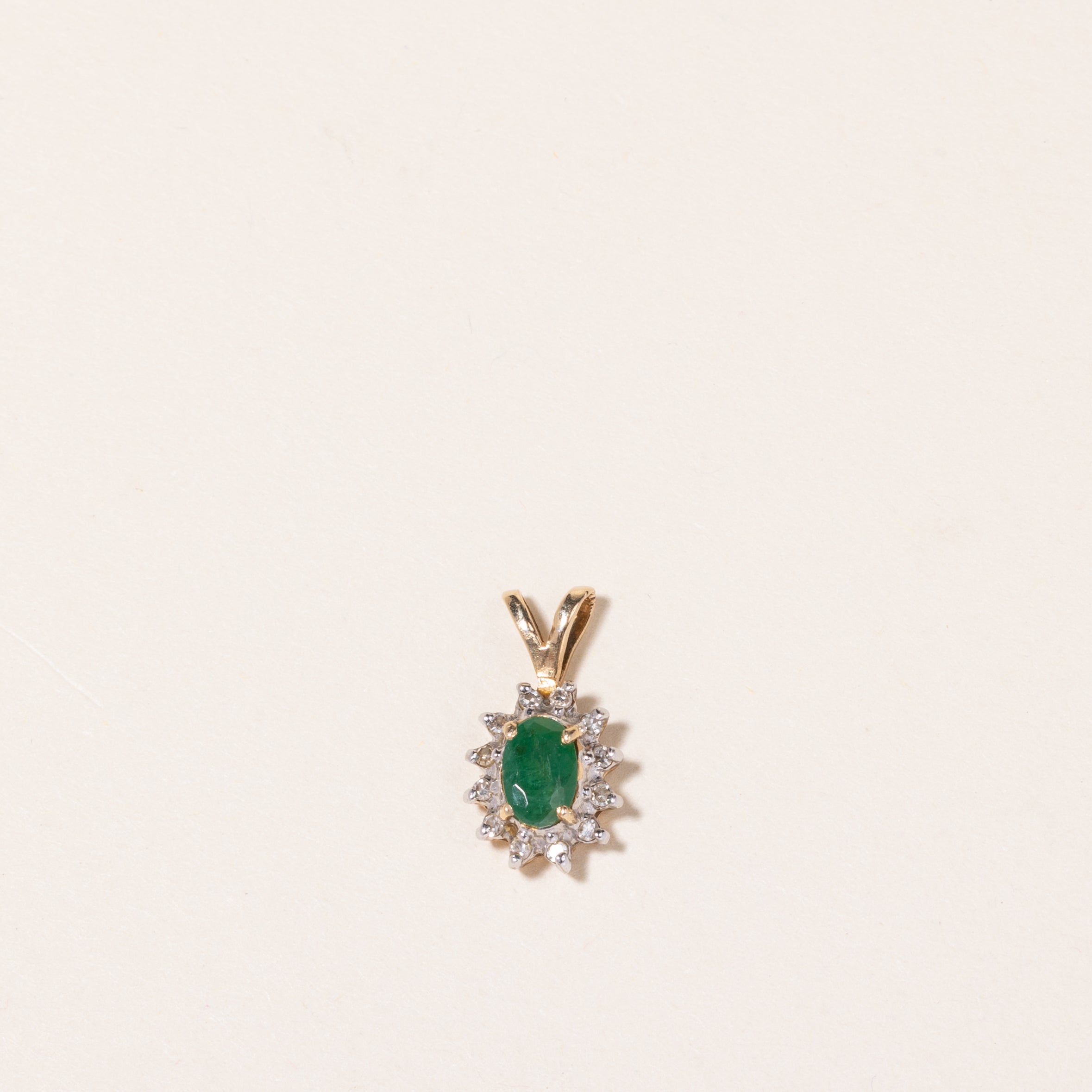 14K Yellow Gold Emerald & Diamond Pendant | 0.41ct, 0.06ctw |