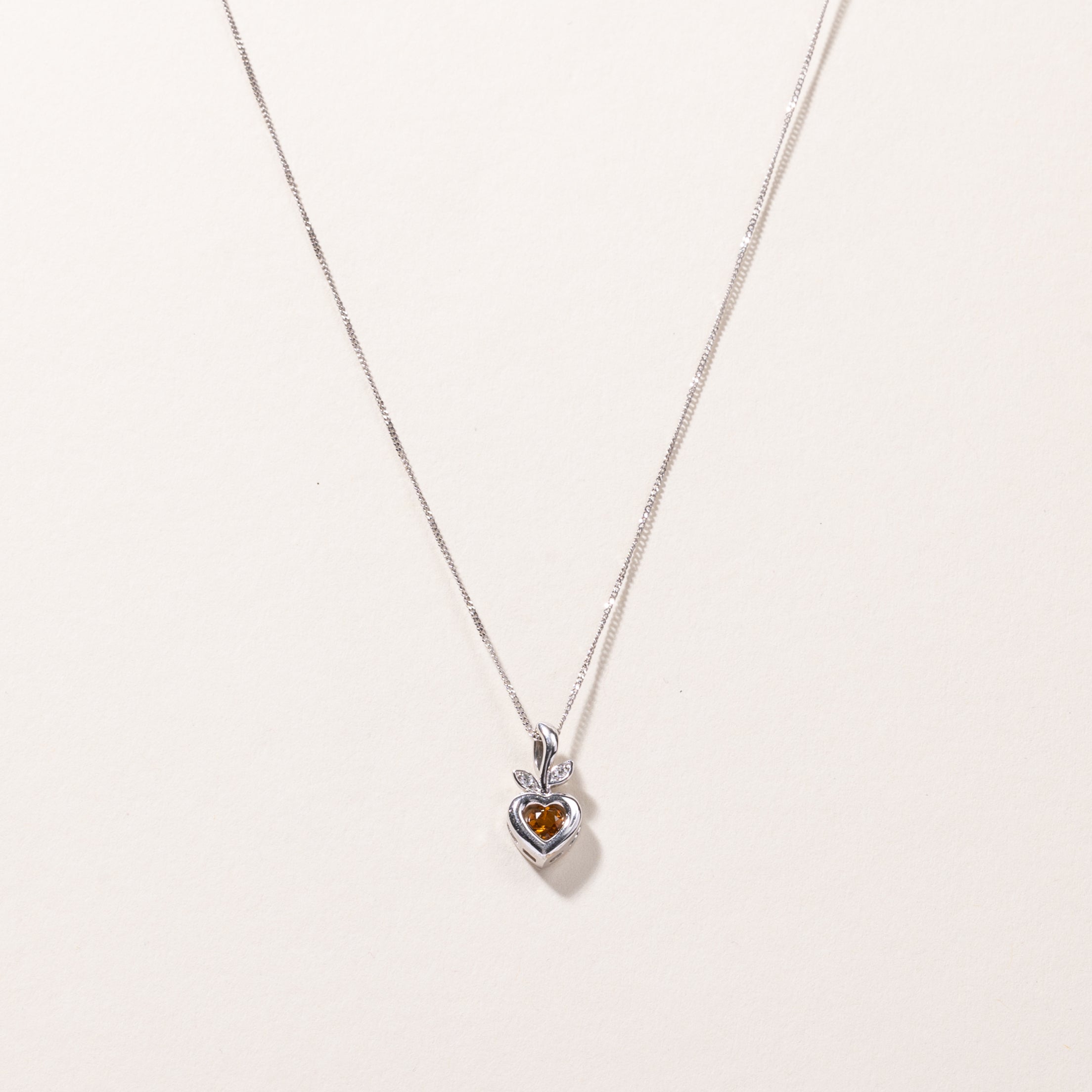 10K White Gold Citrine & Diamond Pendant Necklace | 0.21ct, 0.02ctw | 18" |