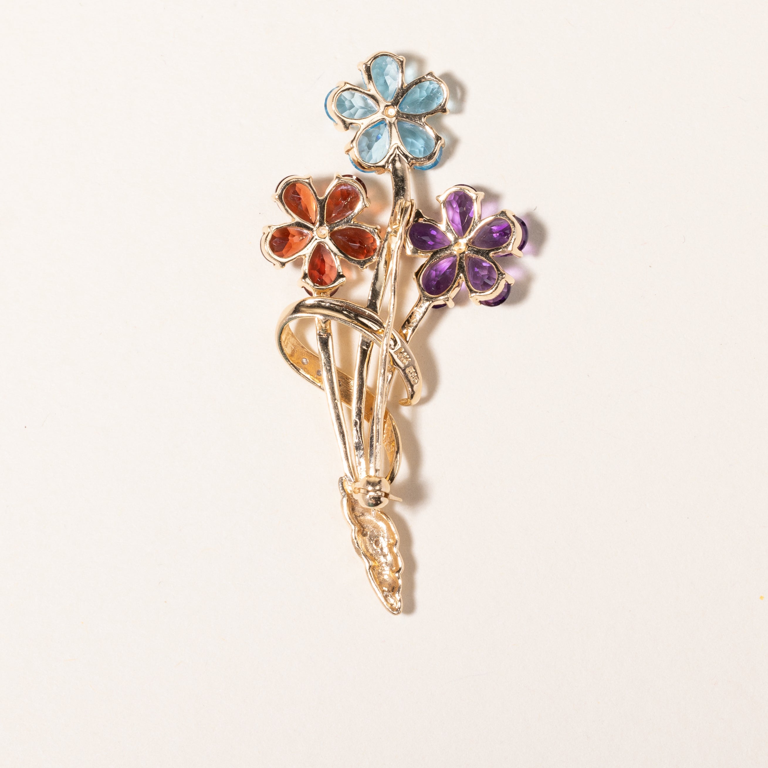 14K Yellow Gold Multi Gemstone & Diamond Floral Brooch | 5.75ctw, 0.06ctw |