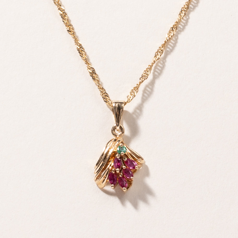 14K Yellow Gold Emerald & Red Spinel Pendant Necklace | 0.04ct, 0.49ctw | 16" |