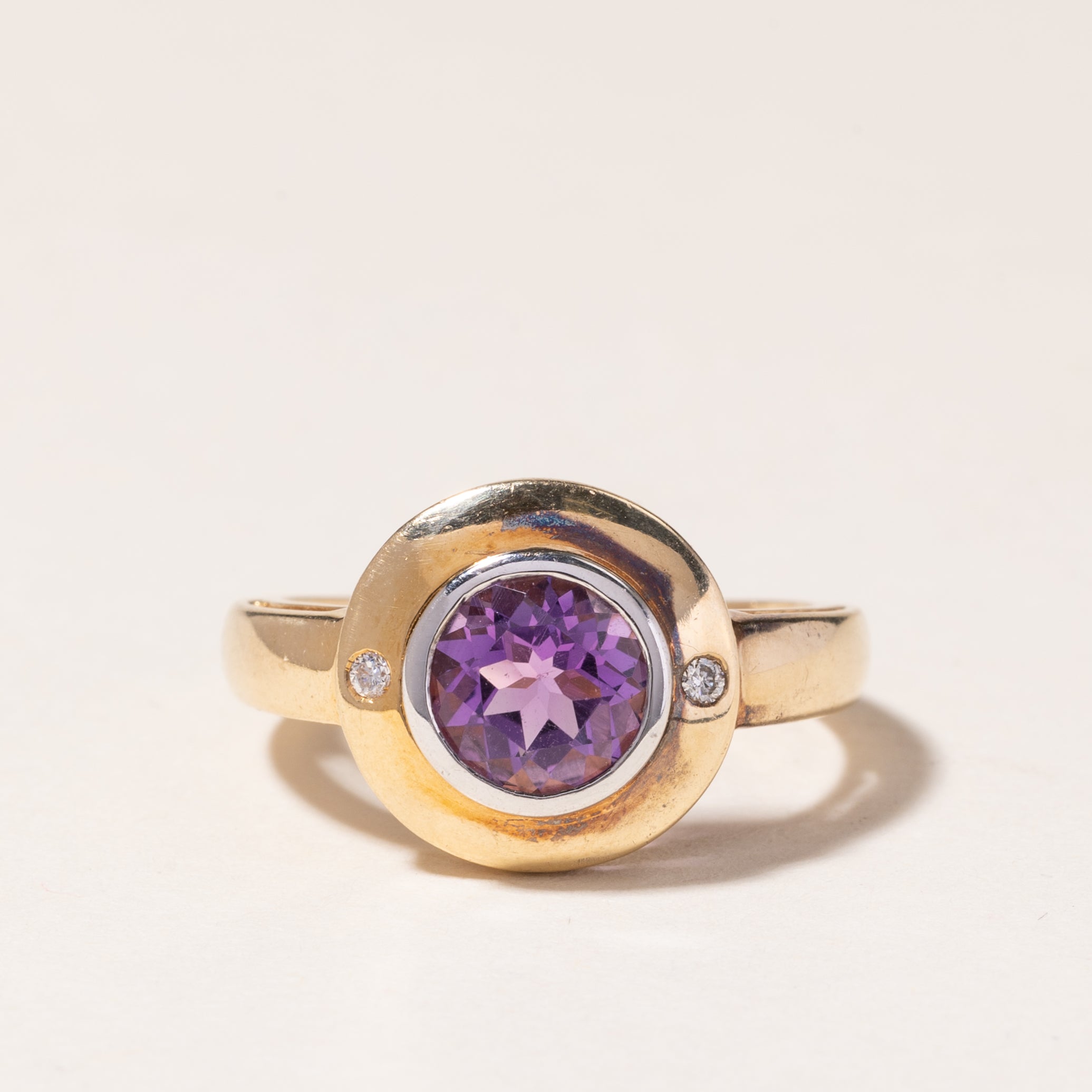 14K Yellow Gold Bezel Set Amethyst Ring | 1.00ct, 0.03ctw | SZ 6.75
