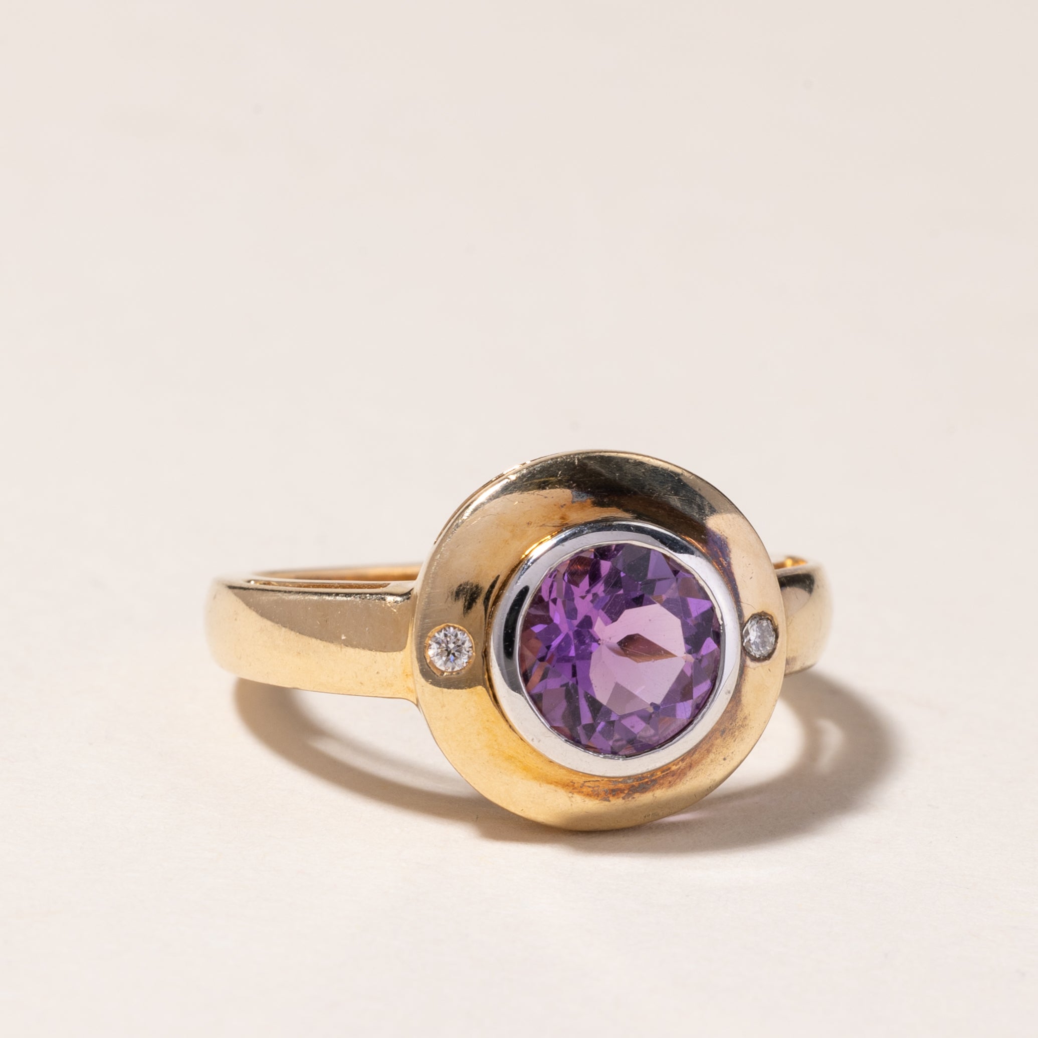 14K Yellow Gold Bezel Set Amethyst Ring | 1.00ct, 0.03ctw | SZ 6.75
