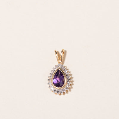 14K Yellow Gold Pear Shaped Amethyst Halo Pendant | 0.85ct, 0.12ctw |