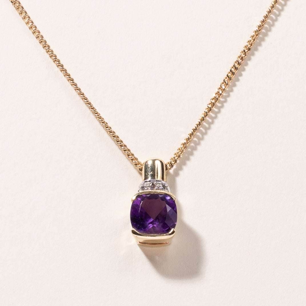 10K Yellow Gold Amethyst & Diamond Pendant Necklace | 2.31ct, 0.03ctw | 25" |