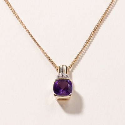 10K Yellow Gold Amethyst & Diamond Pendant Necklace | 2.31ct, 0.03ctw | 25