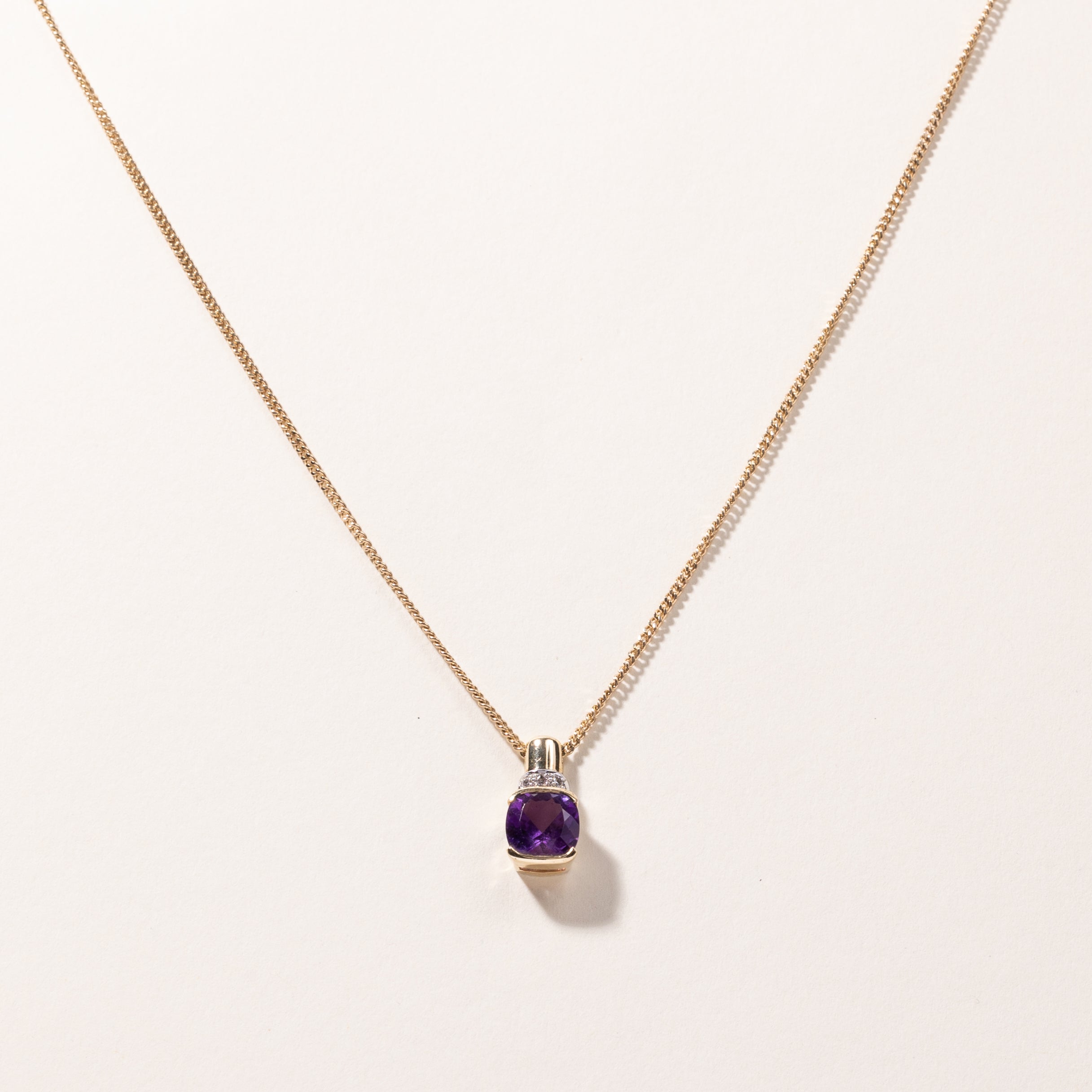 10K Yellow Gold Amethyst & Diamond Pendant Necklace | 2.31ct, 0.03ctw | 25" |