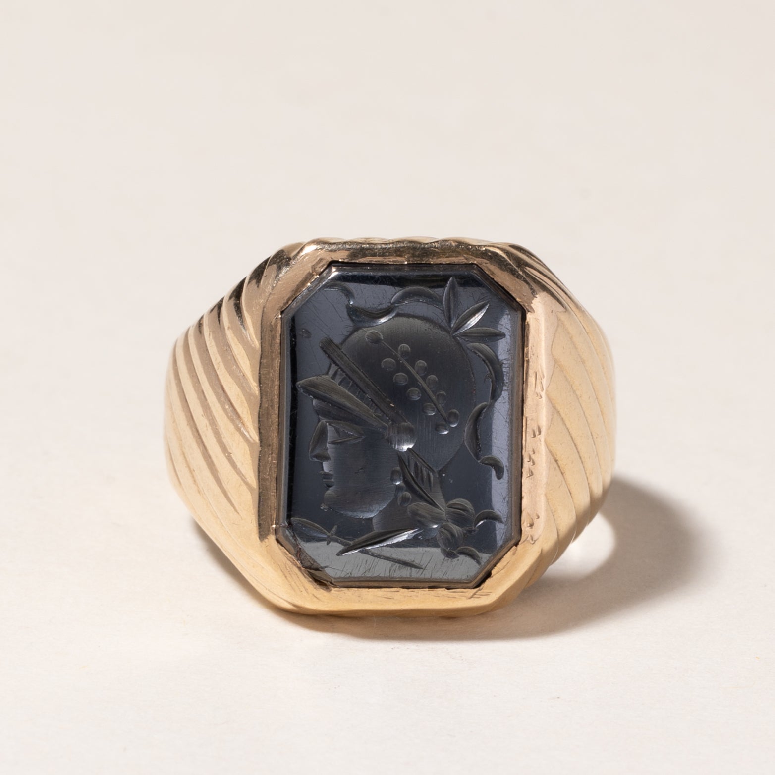 10K Yellow Gold Carved Hematite Ring | 4.70ct | SZ 9.25 |