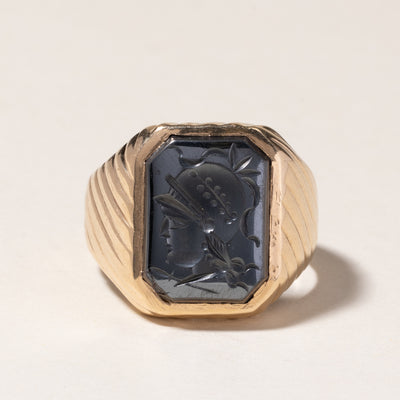 10K Yellow Gold Carved Hematite Ring | 4.70ct | SZ 9.25 |