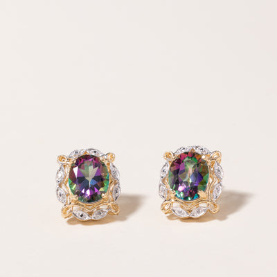 14K Yellow Gold Mystic Topaz Stud Earrings | 6.10ctw |