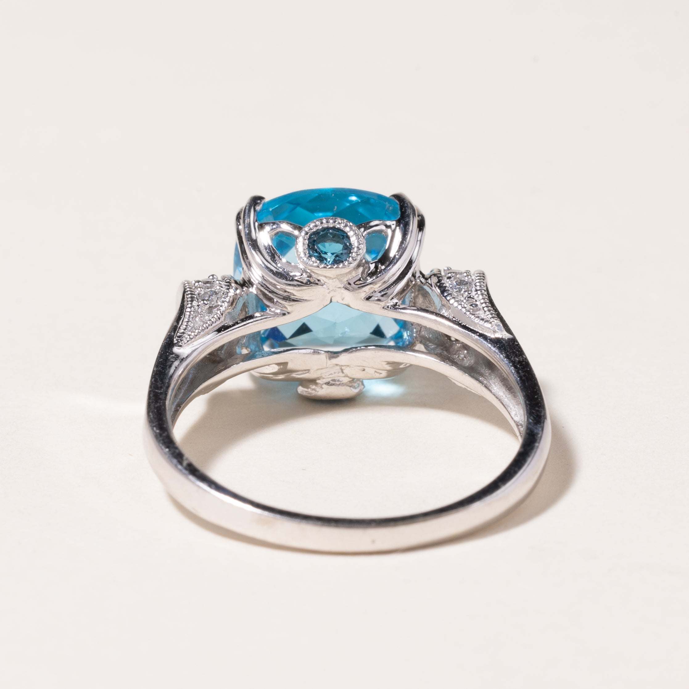 14K White Gold Blue Topaz & Diamond Ring | 4.67ctw, 0.08ctw | SZ 7.75 |