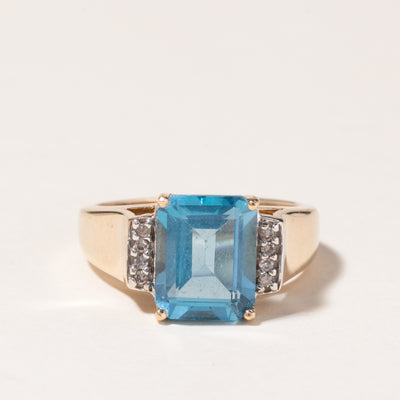 10K Yellow Gold Blue Topaz & Diamond Ring | 3.86ct, 0.04ctw | SZ 6.75