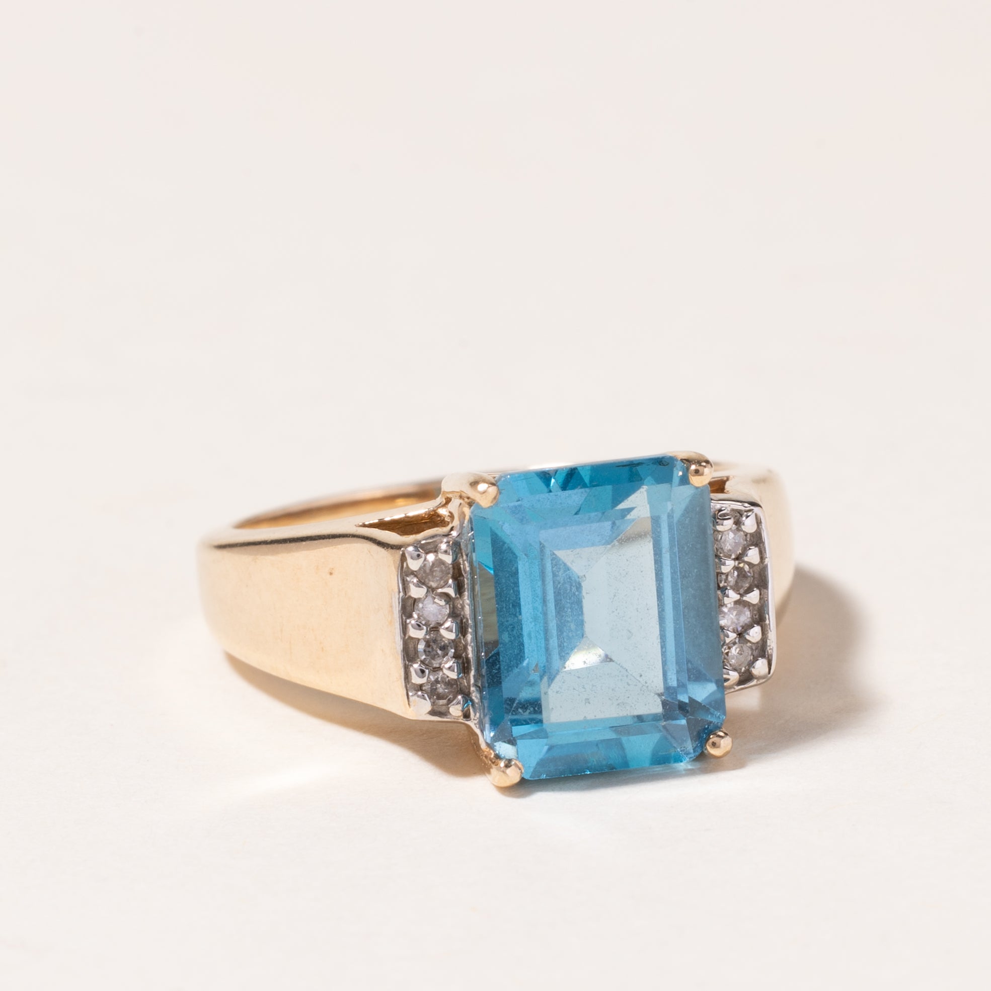 10K Yellow Gold Blue Topaz & Diamond Ring | 3.86ct, 0.04ctw | SZ 6.75