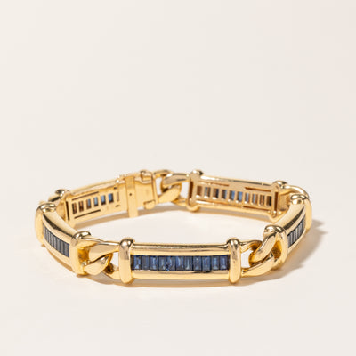 18K Yellow Gold Channel Set Baguette Cut Sapphire Link Bracelet | 2.50ctw | 7.5