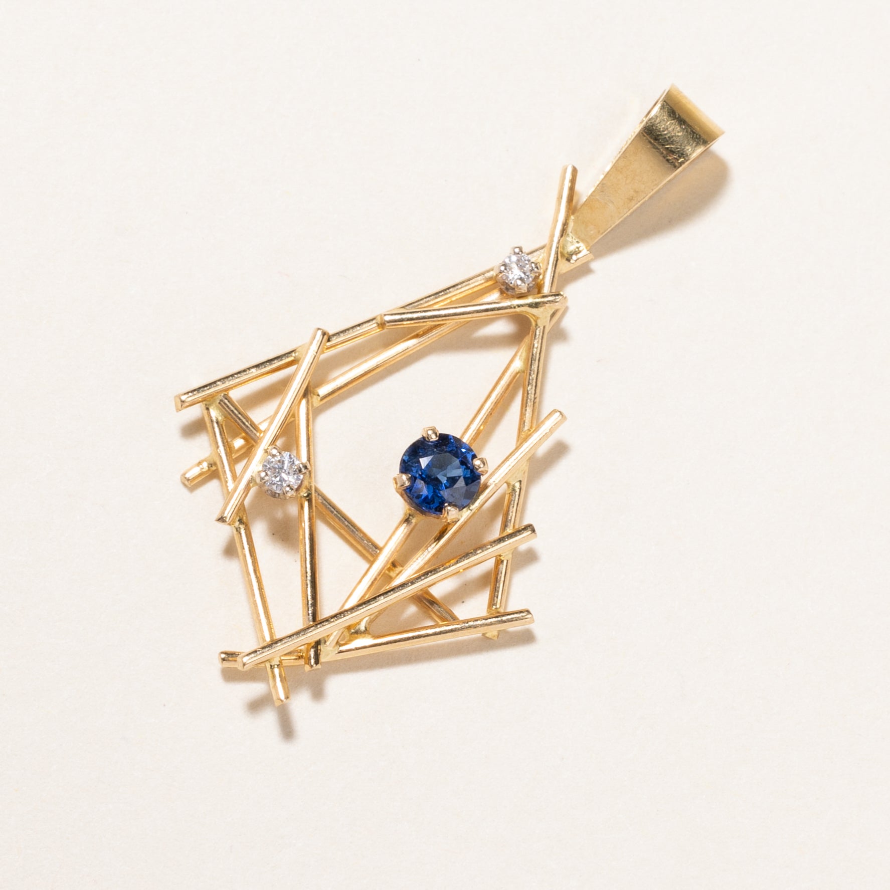 18K Sapphire & Diamond Abstract Pendant | 0.25ct, 0.06ctw