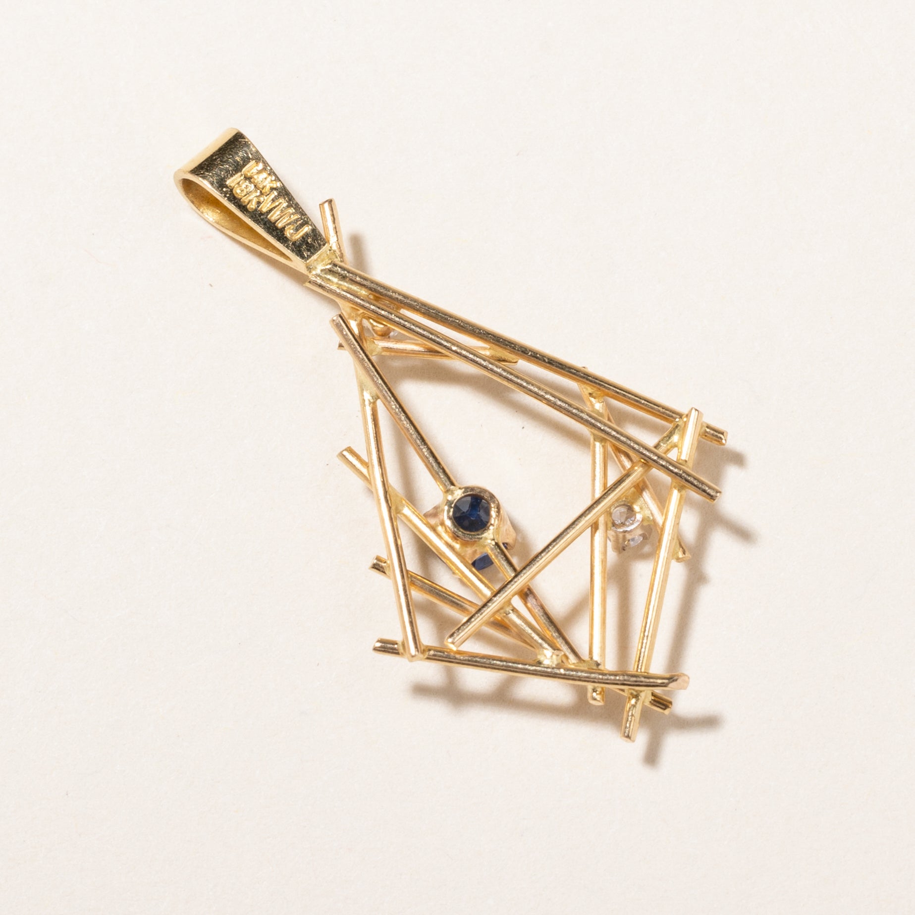 18K Sapphire & Diamond Abstract Pendant | 0.25ct, 0.06ctw