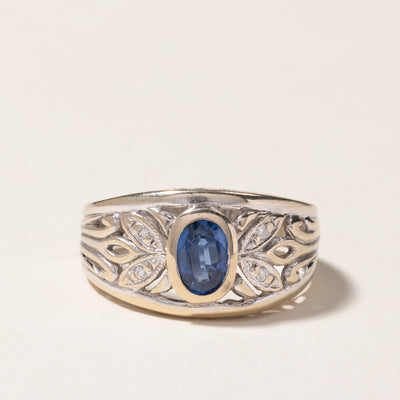 18K Bezel Set Oval Cut Sapphire & Diamond Ring | 0.87ct, 0.02ctw | SZ 8