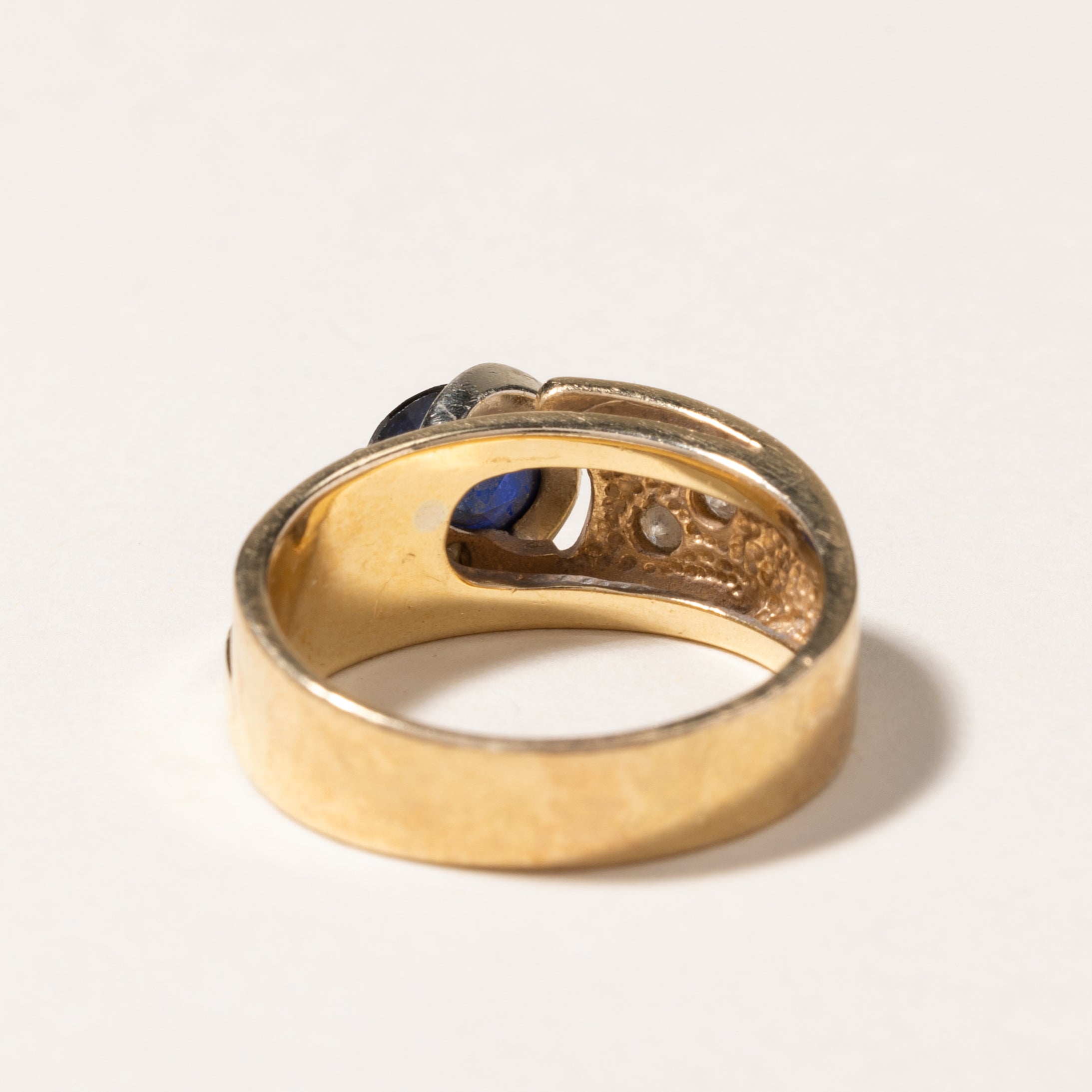 14K Round Cut Synthetic Sapphire & Diamond Ring | 1.18ct, 0.23ctw | SZ 7.25