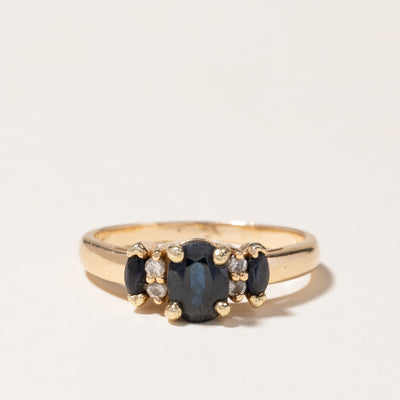 14K Three Stone Sapphire & Diamond Ring | 1.14ctw, 0.06ctw | SZ 8