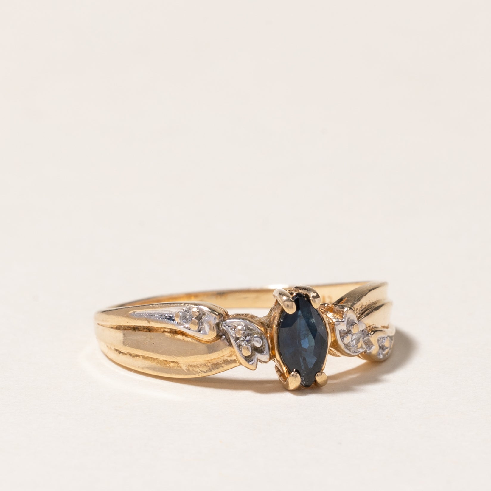 10K Marquise Cut Sapphire & Diamond Ring | 0.26ct, 0.02ctw | 5.5