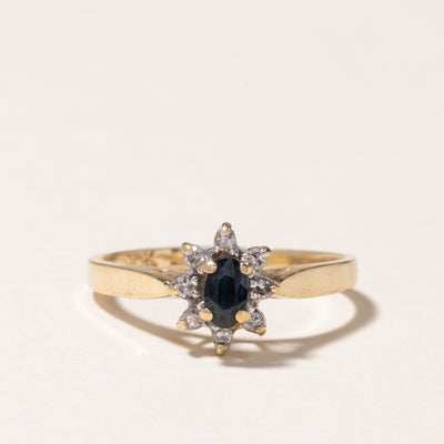 10K Oval Cut Blue Sapphire & Diamond Petal Ring | 0.20ct, 0.04ctw | SZ 6