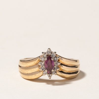10K Ruby & Diamond Grooved Chevron Ring | 0.28ct, 0.03ctw | SZ 5.75