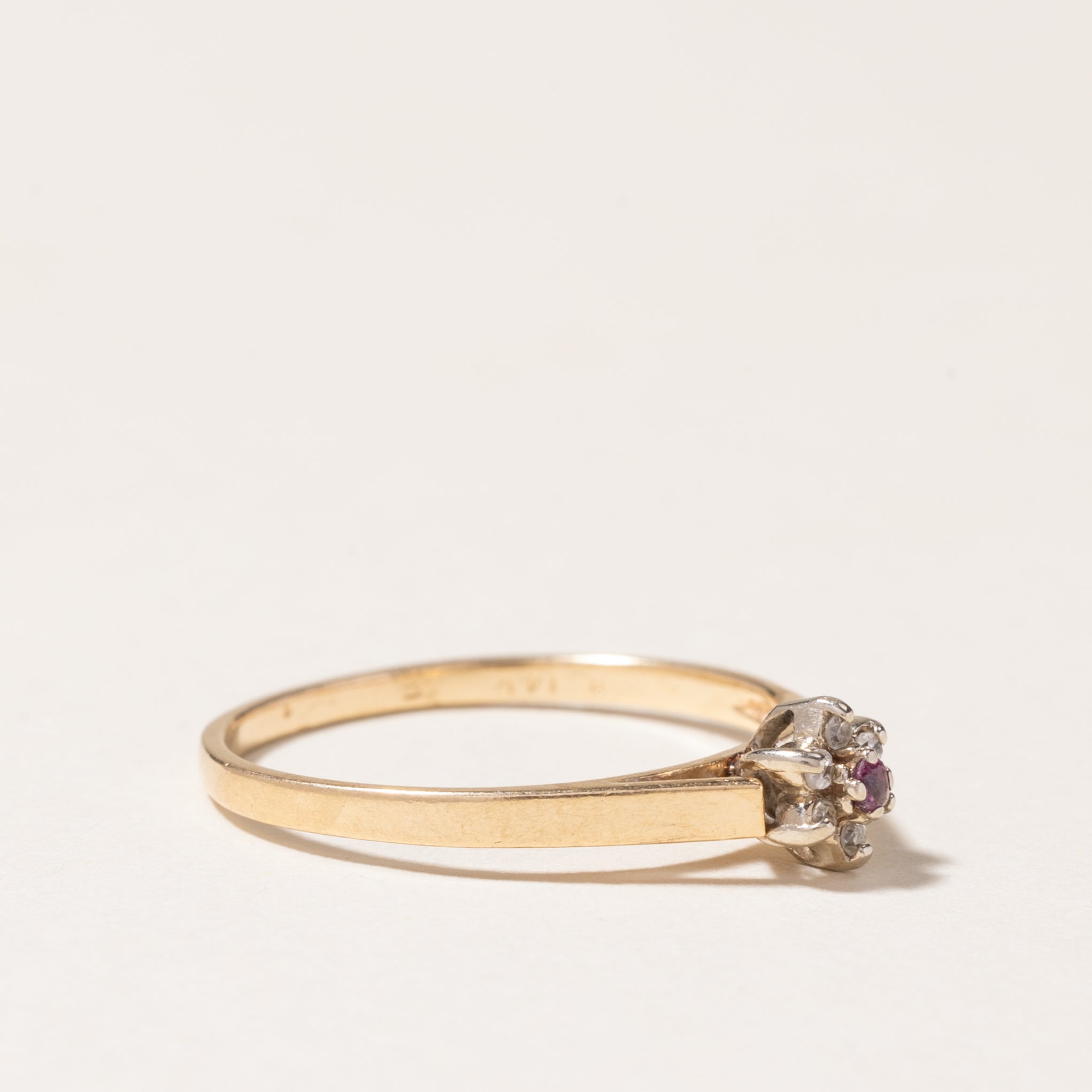14K Ruby & Diamond Petal Ring | 0.02ct, 0.03ctw | SZ 5.75