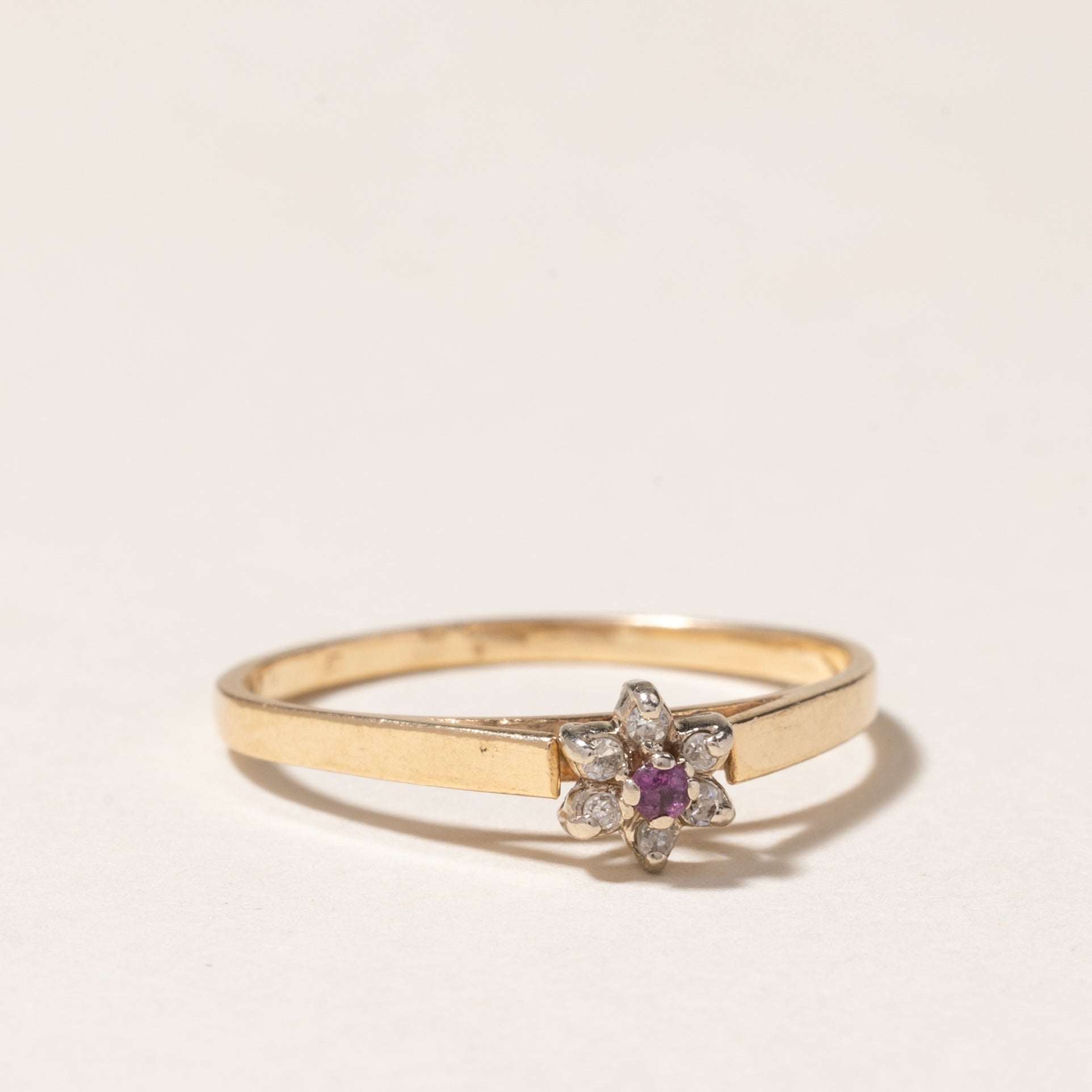 14K Ruby & Diamond Petal Ring | 0.02ct, 0.03ctw | SZ 5.75