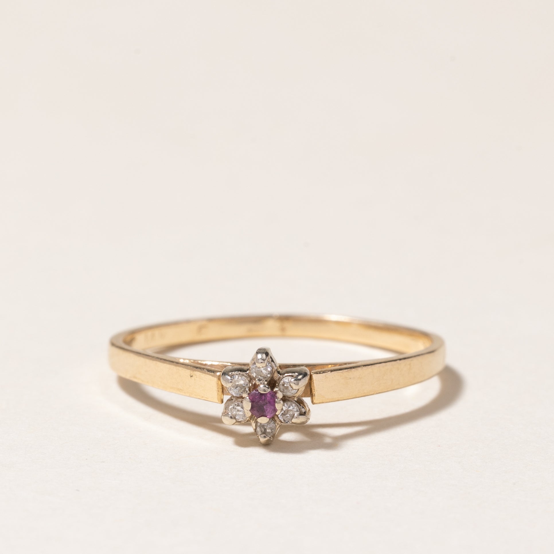 14K Ruby & Diamond Petal Ring | 0.02ct, 0.03ctw | SZ 5.75