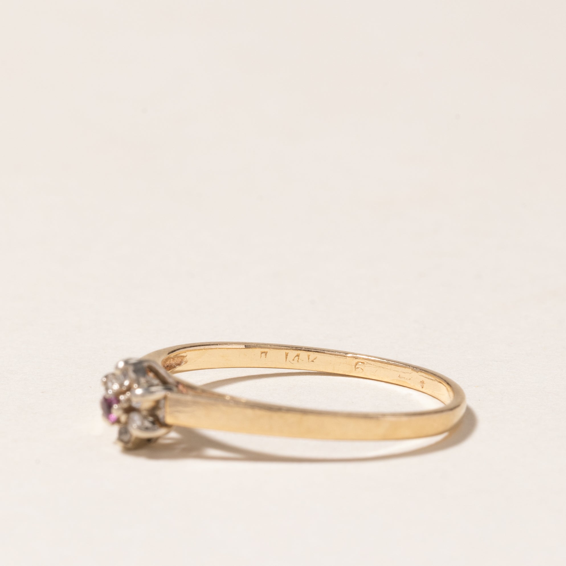 14K Ruby & Diamond Petal Ring | 0.02ct, 0.03ctw | SZ 5.75