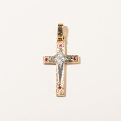 18K Ruby & Diamond Cross Pendant | 0.04ctw, 0.10ctw