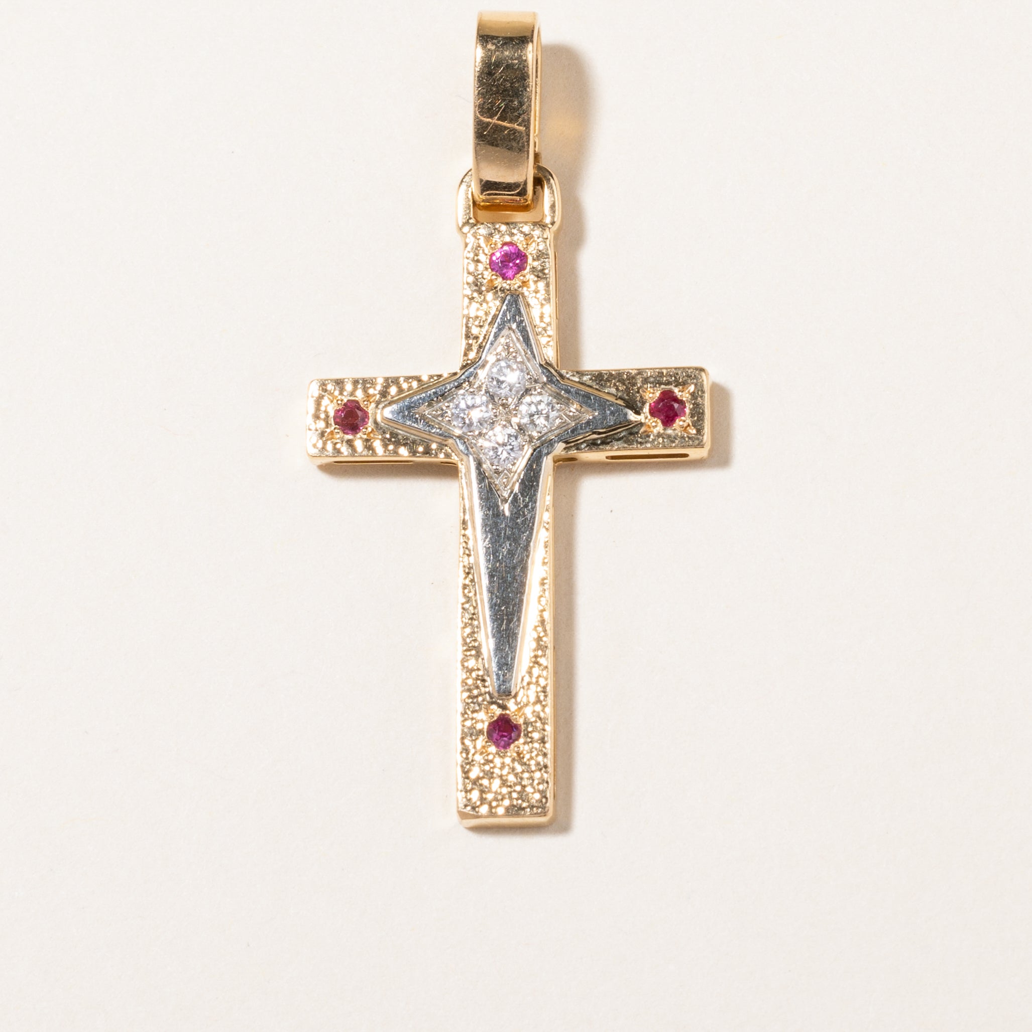 18K Ruby & Diamond Cross Pendant | 0.04ctw, 0.10ctw
