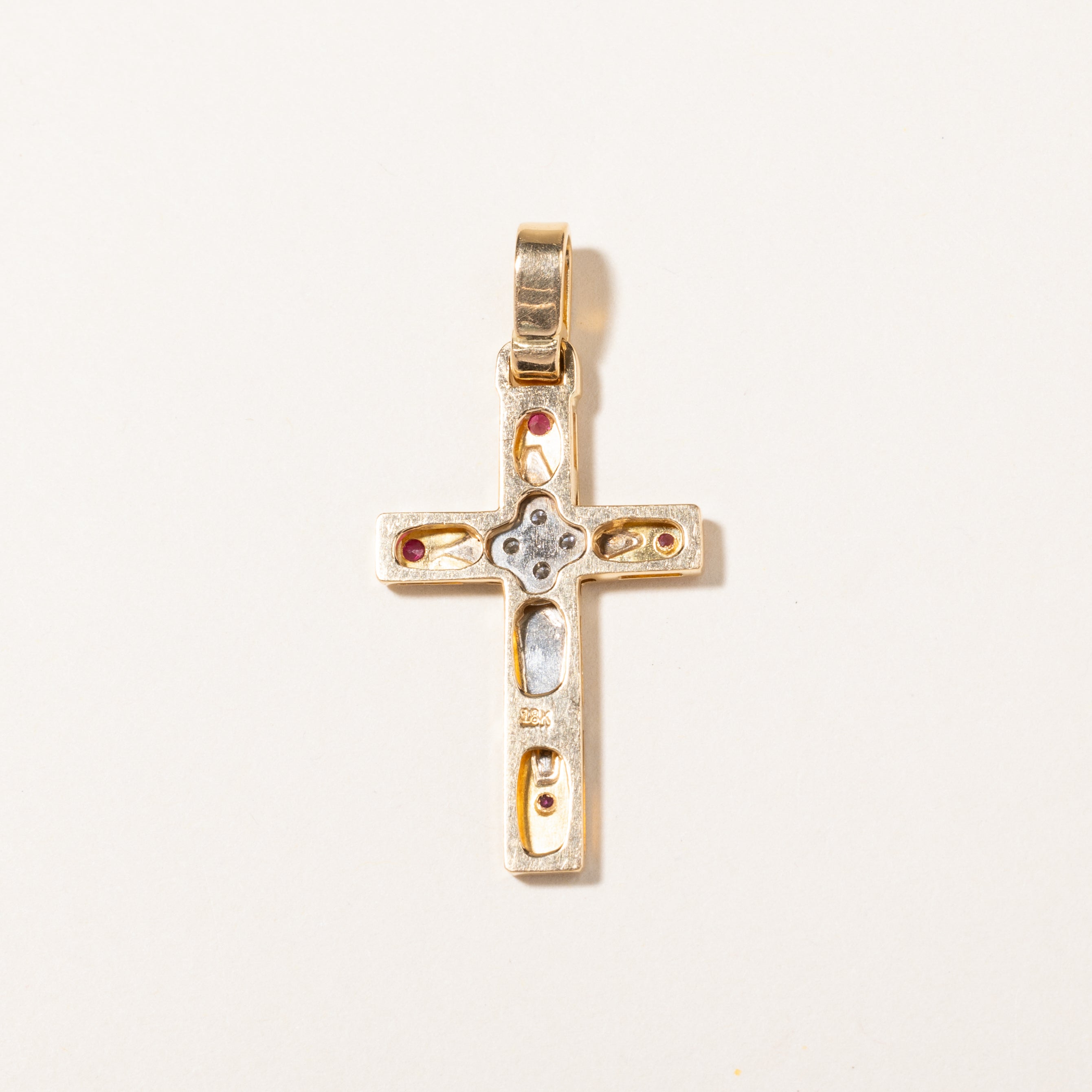 18K Ruby & Diamond Cross Pendant | 0.04ctw, 0.10ctw