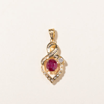 14K Oval Cut Ruby & Diamond Ornate Pendant | 0.65ct, 0.17ctw
